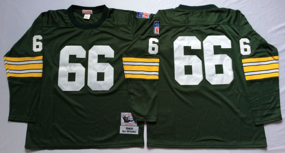 Men NFL Green Bay Packers 66 Nitschke green style #2  Mitchell Ness jerseys